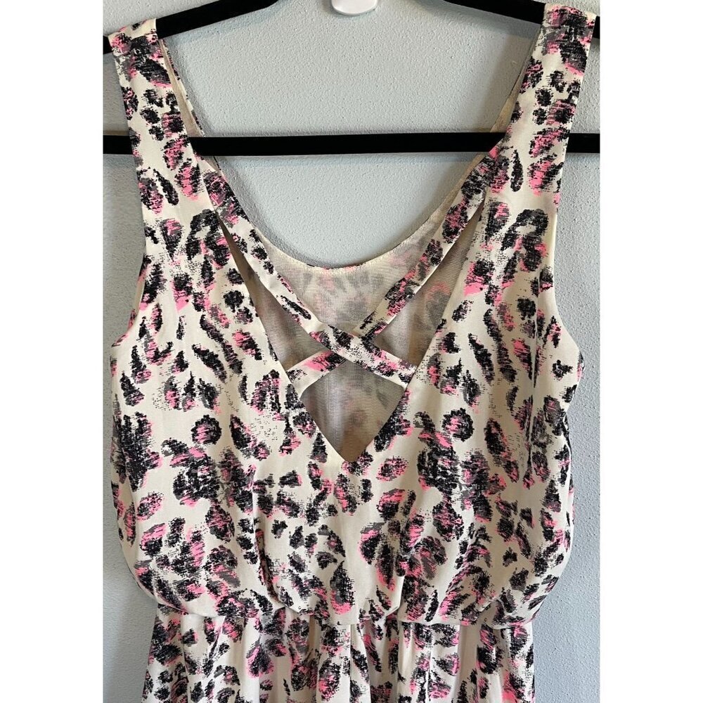 LUSH Womens Strappy Blouson Mini Dress Small Cheetah Print Lined - Picture 6 of 12